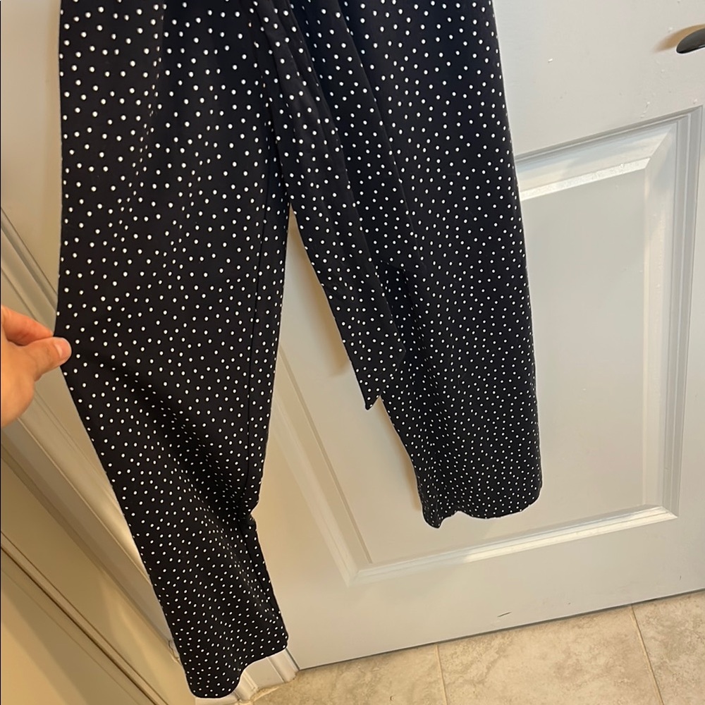 J. Jill V-Neck Polka Dot Waist Tie Navy Jumpsuit - Picture 3 of 5